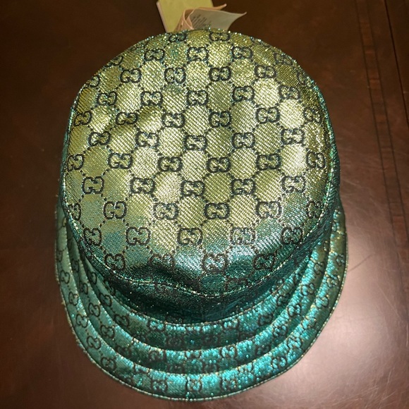 New Gucci GG Supreme Logo Green Floral Double Sided Bucket Hat Size L - Picture 3 of 16